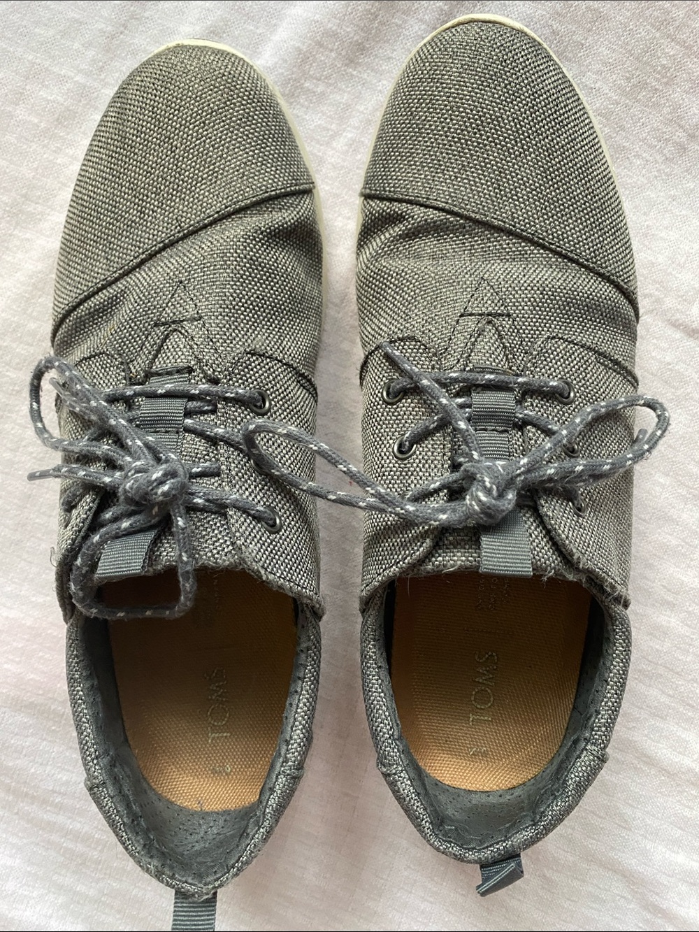 TOMS Womens Gray Canvas Lace-Up Sneakers